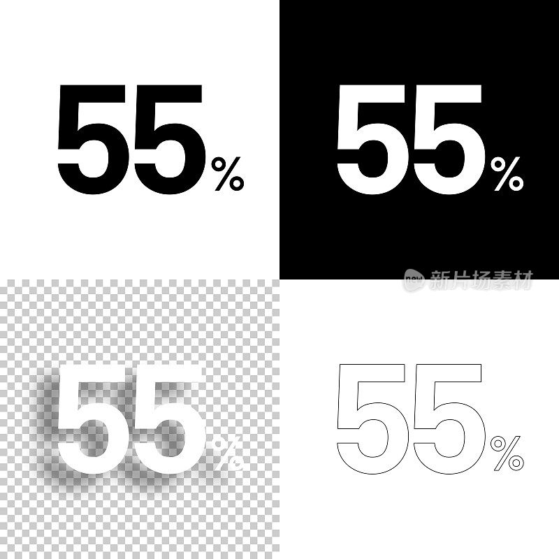 55% - 55%。图标设计。空白，白色和黑色背景-线图标